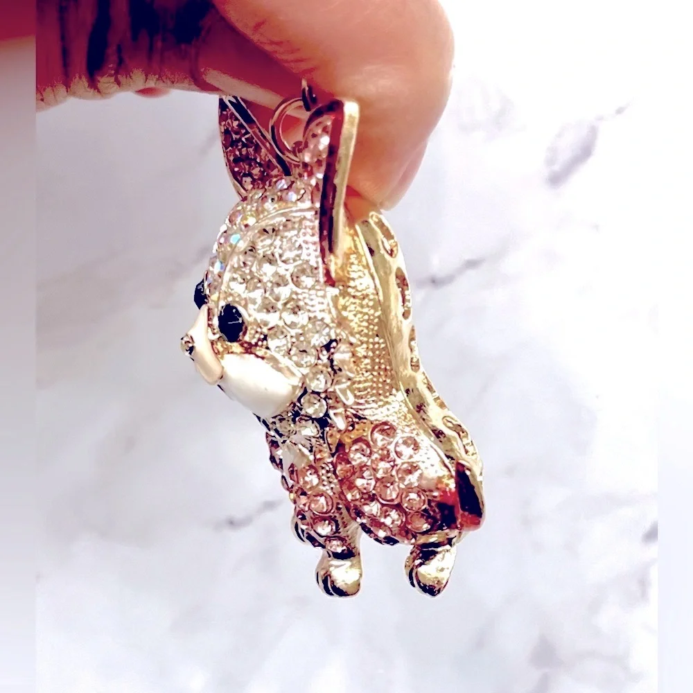 Crystal Enamel Dog Keychain Charm - Pink - Picture 4 of 4